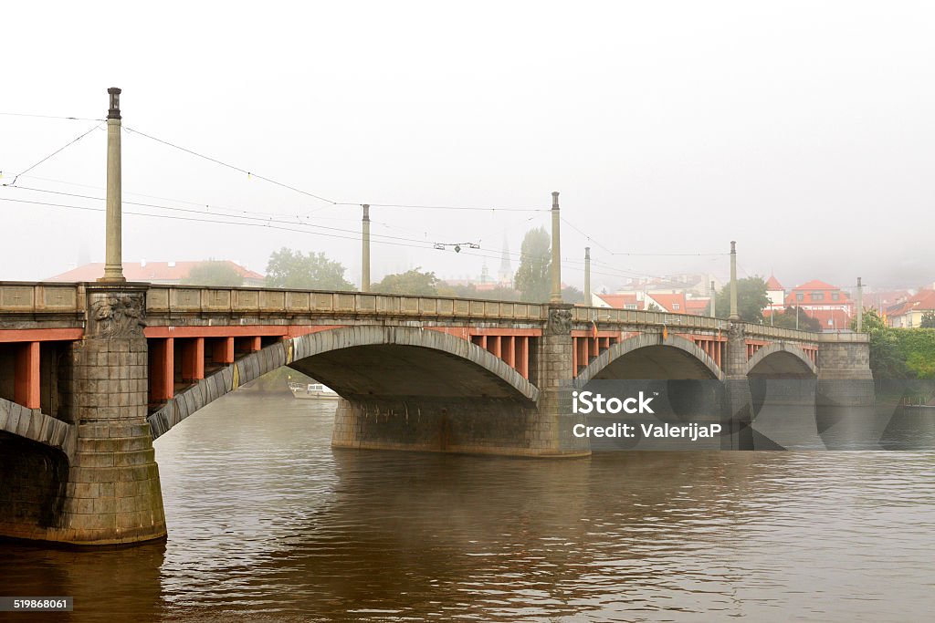Manes Bridge in fog, Prague Czech Republic Ancient Stock Photo