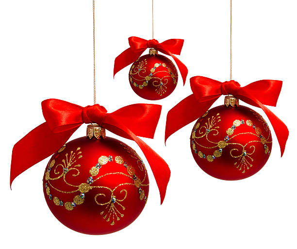 istock Red christmas balls with ribbon isolated 519868309