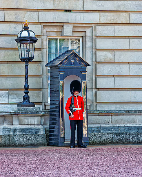 rainha guarda seu postar no palácio de buckingham, londres - london england honor guard british culture nobility - fotografias e filmes do acervo