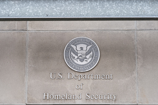 Milwaukee, WI, USA- 8 March 2016:  U.S, Department of Homeland Security logo on a federal building