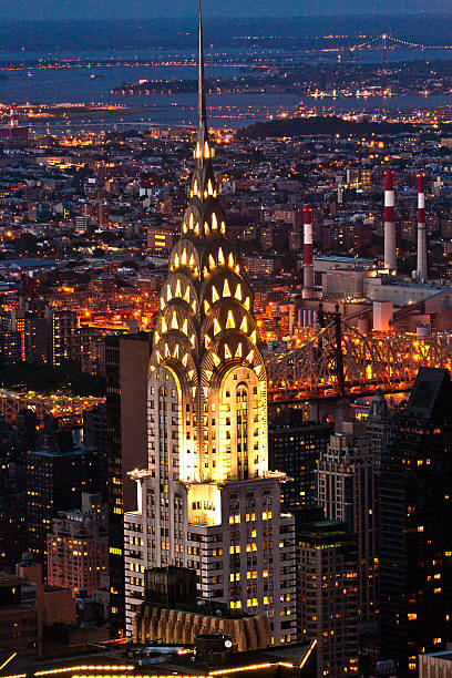 vista aérea de manhattan vista panorámica de la parte superior - chrysler building fotografías e imágenes de stock