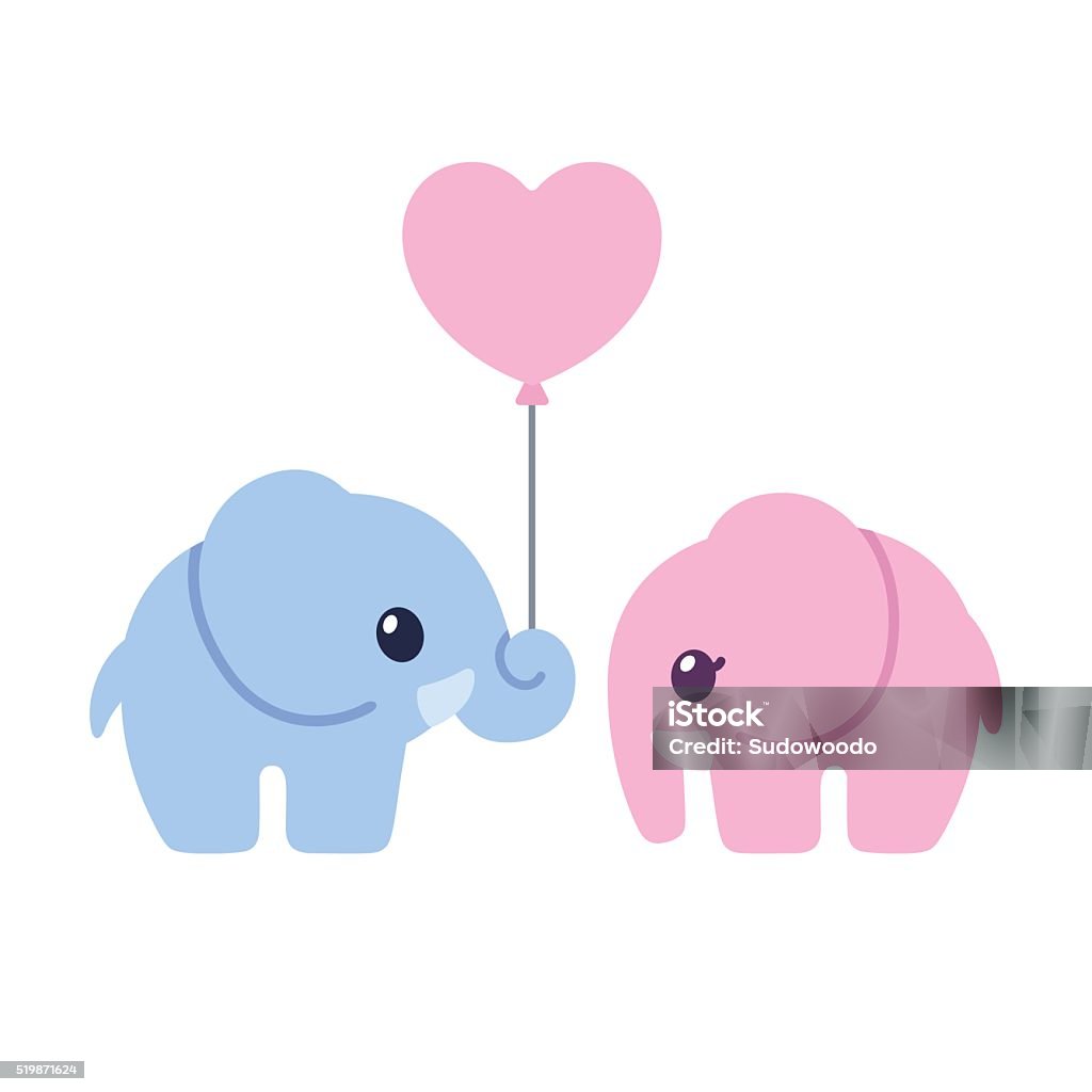 Cute cartoon elephant couple Cute cartoon elephant couple. Elephant boy and girl with heart shaped balloon. Valentines day greeting card illustration. Animal stock vector