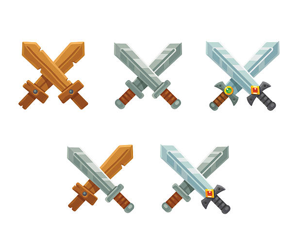 перекрестные мечей набор - sword stock illustrations