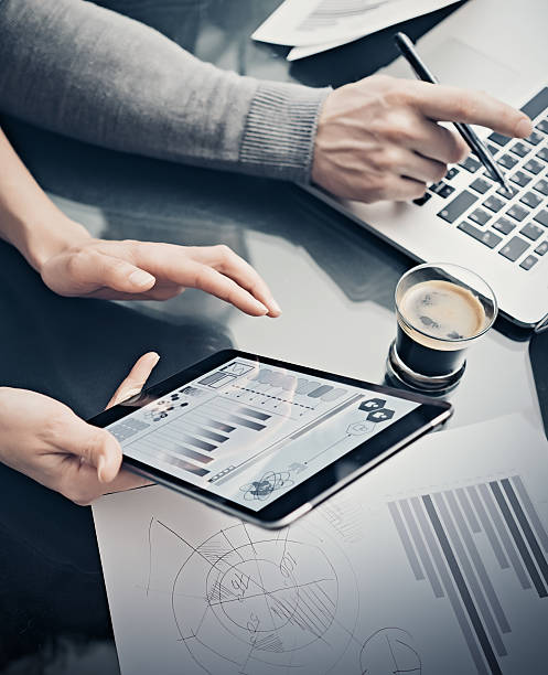 istock Analytical department working process.Closeup woman showing business reports modern 519872794