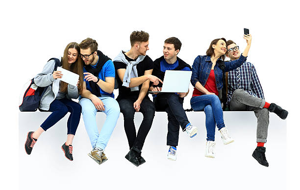 istock Causal group of people sitting on the floor isolated 519873224