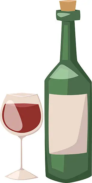 Vector illustration of Wine bottle and glass of alcohol illustration