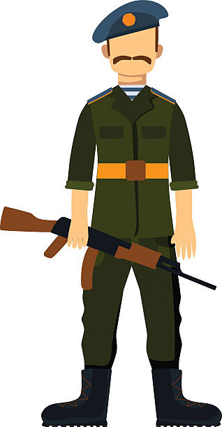 illustrations, cliparts, dessins animés et icônes de russie troupe forces armées homme avec arme illustration - saluting veteran armed forces military