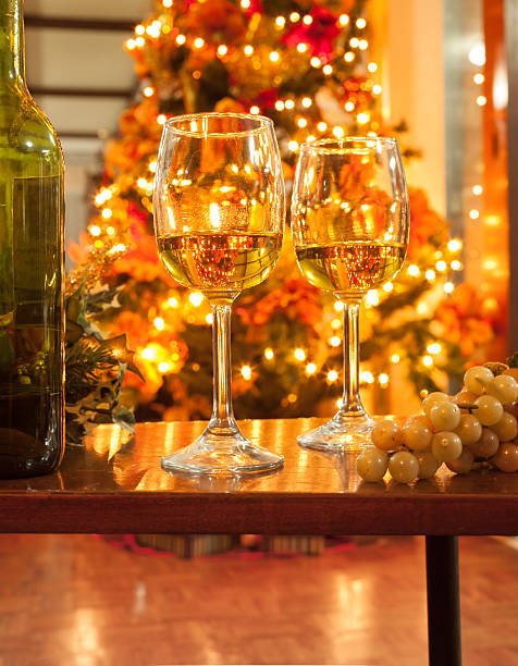 istock Wine and christmas lights 519886215