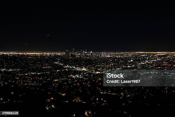Night Of Los Angeles Downtown Stock Photo - Download Image Now - Aerial View, California, City