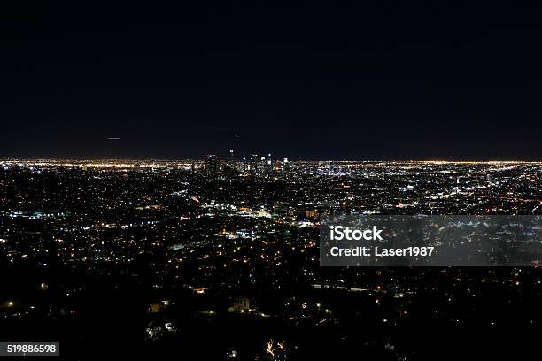 Night Of Los Angeles Downtown Stock Photo - Download Image Now - Aerial View, California, City