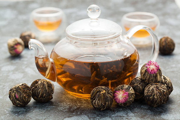 istock exotic green tea glass teapot 519886684