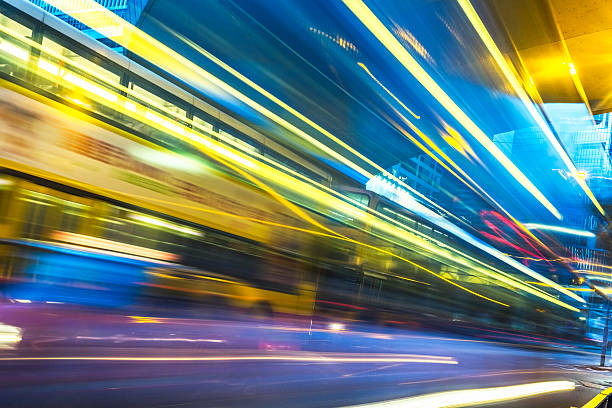 istock Illuminated Skyscrapers and light trails  in Hong Kong 519887444