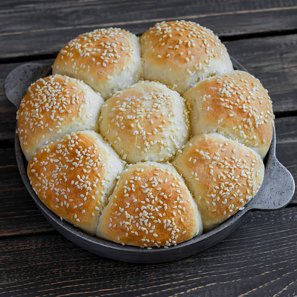 istock Homemade bread rolls in a vintage pan 519887996