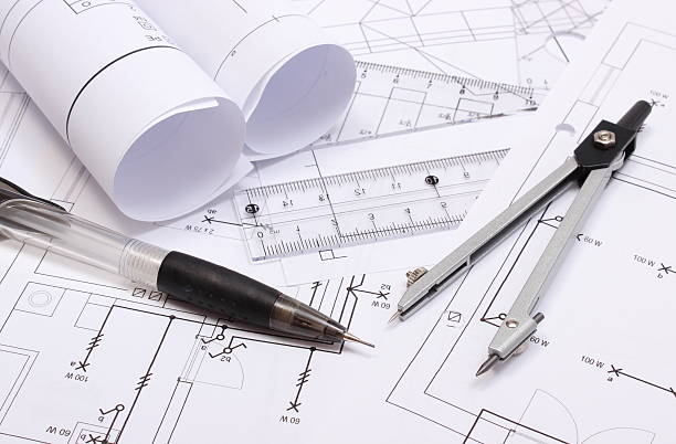 istock Rolled electrical diagrams and accessories for drawing 519888201