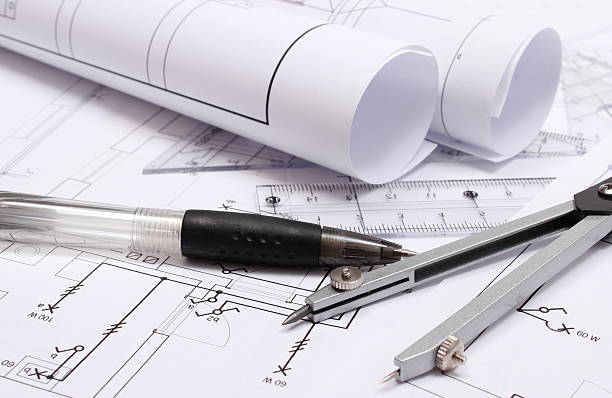 istock Rolled electrical diagrams and accessories for drawing 519888203