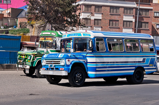 La Paz, Bolivia - April 3, 2015: Bus on the street of La Paz in  Bolivia