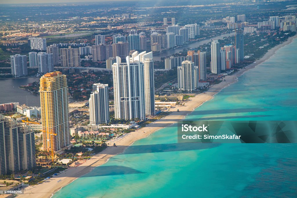 Miami South Beach Aerial shot of Miami South Beach full of hotels and beautiful sea. Florida, USA. Florida - US State Stock Photo