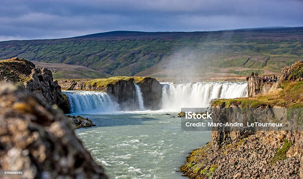 Waterfall landscape in Iceland Godafoss falls in Icelandic landscape near Akureyri in Iceland. Arctic Stock Photo