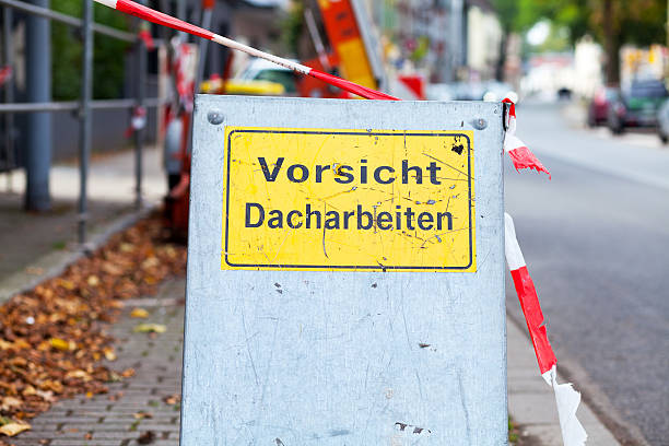 istock Caution sign of roofing works 519889517