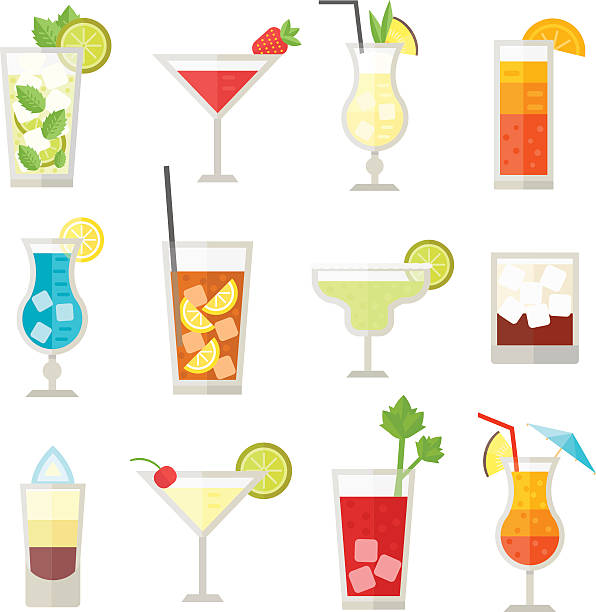ilustrações, clipart, desenhos animados e ícones de conjunto de álcool diferente garrafas de bebidas e copos ilustração vetorial - transparent ideas lid glass