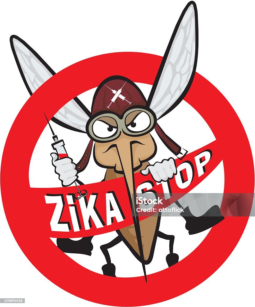 zika virus warning sign angry mosquito with a syringe in hand Alertness stock vector