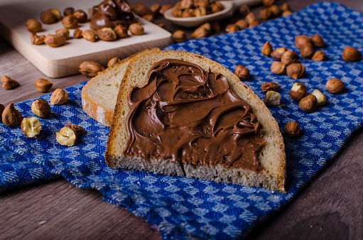 Healthy bread with Chocolate spread and nuts, all homemade