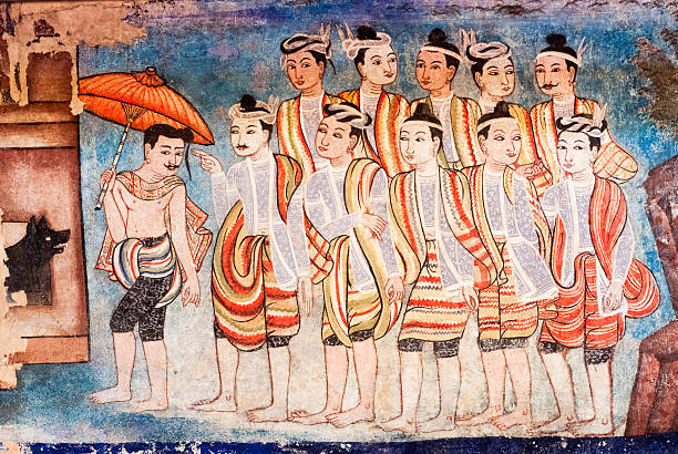Chiang Mai, Thailand - November 25, 2012: Mural painting at Wat Phra Singh represent the Lanna culture and depict Thai folktale, Sangthong.