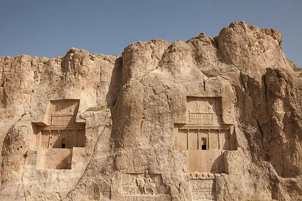 rock relief carvings at the ancient necropolis of Naqsh-e Rustam in Iran