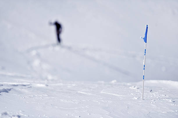 istock Blue flag on the mountain in winter 519895066