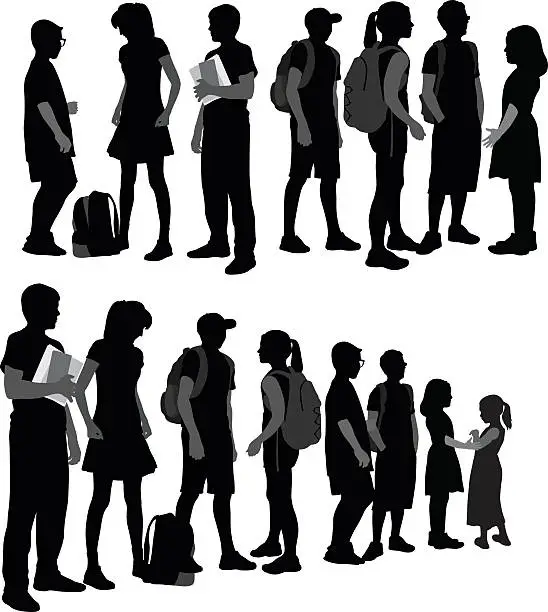 Vector illustration of School Kids Silhouettes In A Row