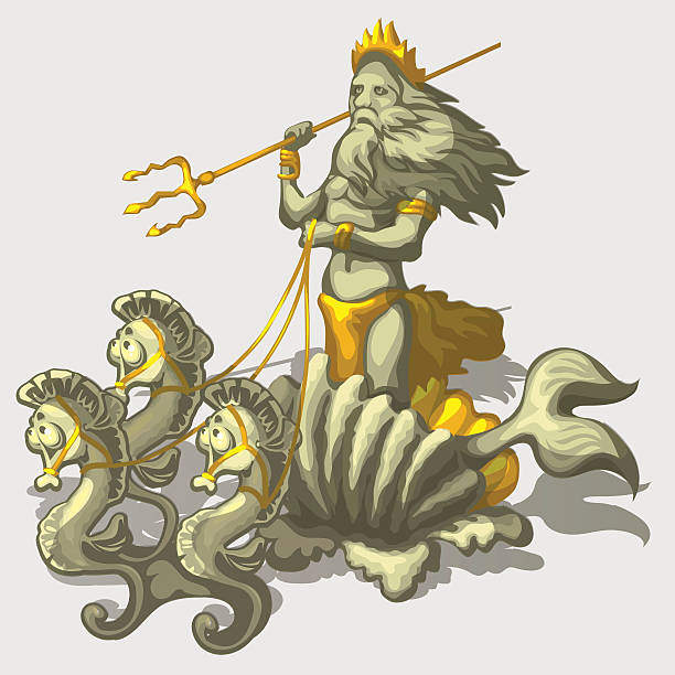 Character Triton with sea horse, stylish vector Character Triton with sea horse, stylish vector isolated image triton greek god stock illustrations