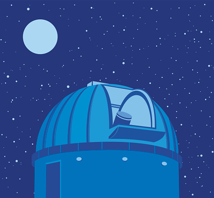 Vector illustration of an Astronomical observatory with sky background