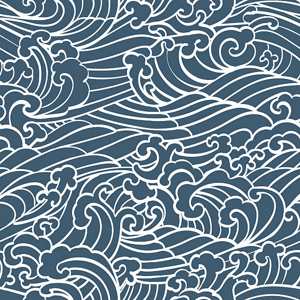 узор бесшовные руки сделать океан волны - single line in a row blue water stock illustrations