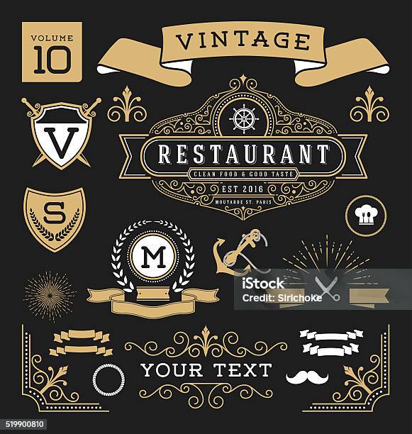 Set Of Retro Vintage Graphic Design Elements Collection 10 Stock Illustration - Download Image Now