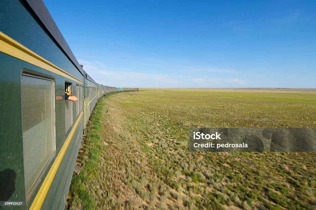 Trans Mongolian Train Trans Mongolian Train across the mongolian steppe, Mongolia Trans-Siberian Railway Stock Photo