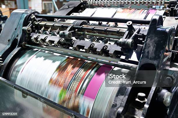 Printing At High Speed Stock Photo - Download Image Now - Printing Press, Printing Plant, Printing Out