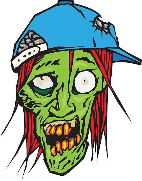 Vector illustration of Zombie with a cap