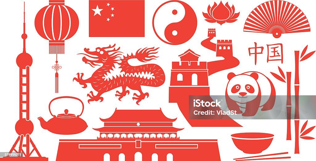 China famous icons Chinese famous icons. China - East Asia stock vector