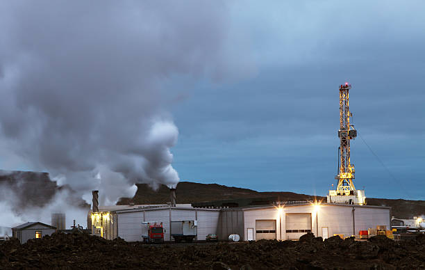 istock Geothermal power plant at night 519914899