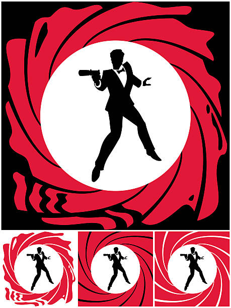 Spy Silhouette of secret agent. No transparency and gradients used. pistol clipart stock illustrations