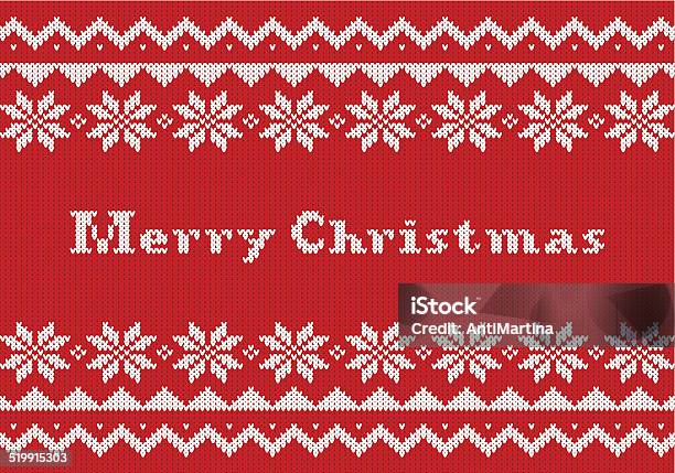 Red And White Christmas Knit Greeting Card Stock Illustration - Download Image Now - Art And Craft, Backgrounds, Christmas