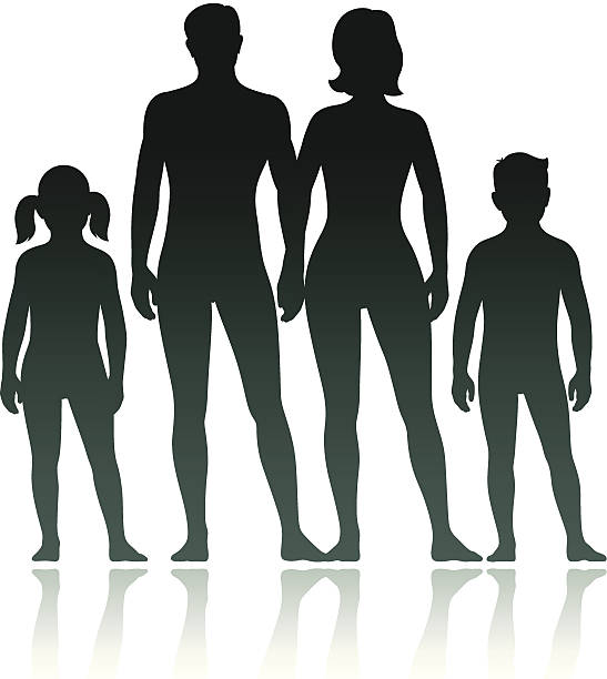 Family silhouettes: mother, father son and daughter vector art illustration