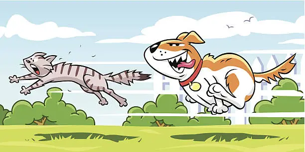 Vector illustration of Dog Chasing Cat