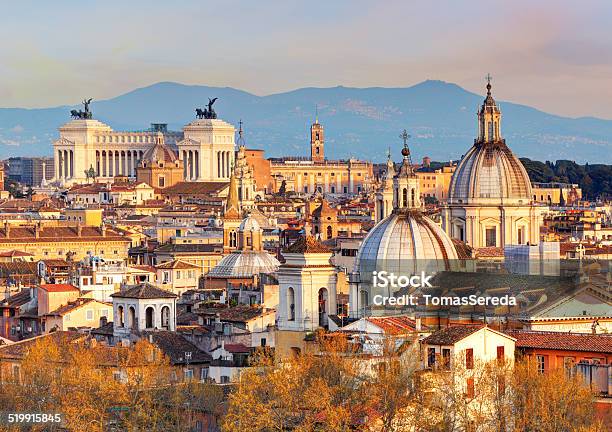 Rome Skyline Italy Stock Photo - Download Image Now - Ancient, Angel, Architectural Dome