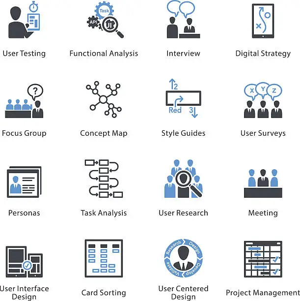 Vector illustration of Web Usability & Accessibility Icons Set 1 - Bleu Series