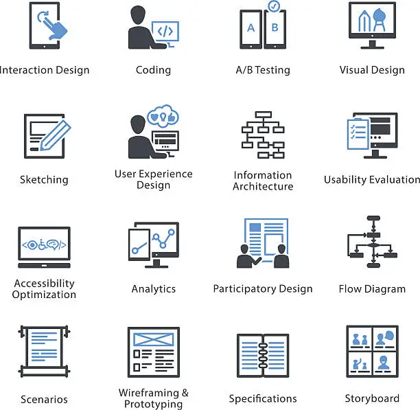 Vector illustration of Web Usability & Accessibility Icons Set 2 - Bleu Series