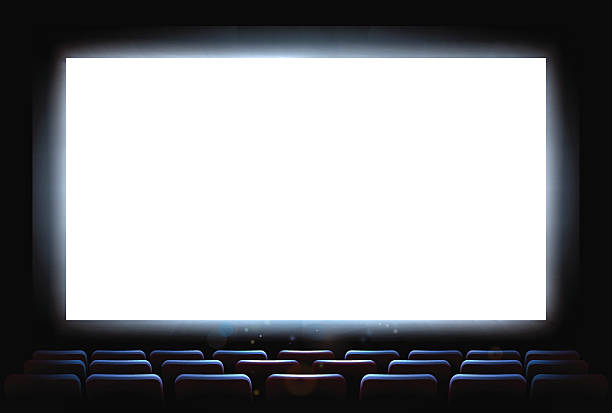 Cinema Movie Theatre Screen An illustration of the interior of a cinema movie theatre with copyspace on the  screen projection screen stock illustrations