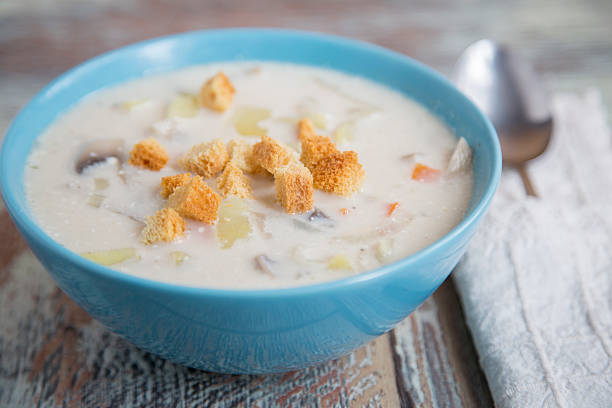 istock Creamy Mushroom Soup on a wooden background 519925430