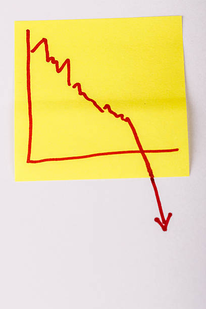 istock note paper with finance business graph going down - loss 519934425