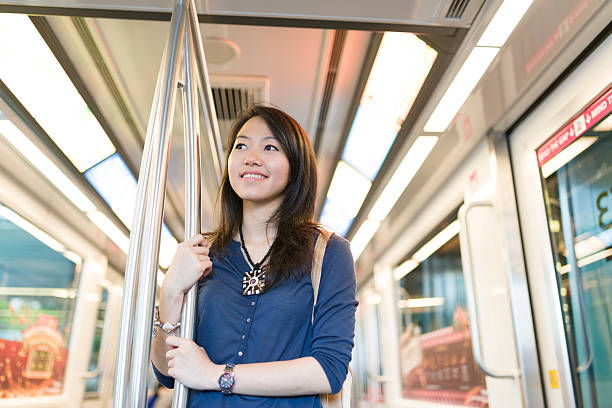 istock Young Asian woman in a train 519935245